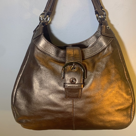 Coach Handbags - Coach metallic gold genuine leather shoulder hobo
